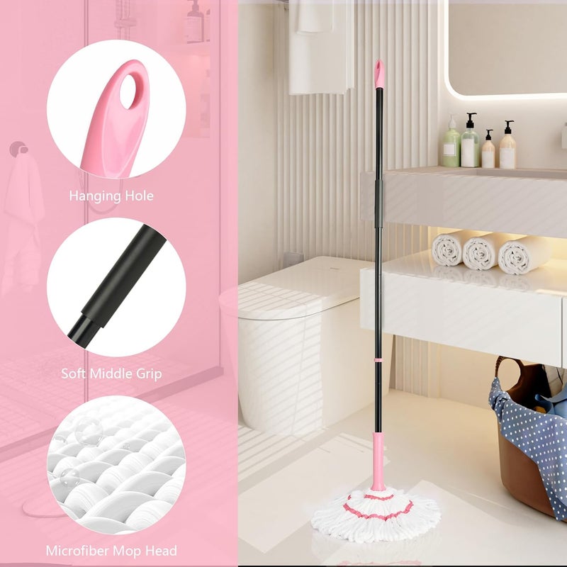 XXFLOWER Self-Wringing Twist Mop for Floor Cleaning, 57” Long Handle Heavy Duty Microfiber Mop for Wet Mopping on Tile, Hardwood, Kitchen, Bathroom, Patio, Garage, Commercial Household Clean (Pink) - Image 4